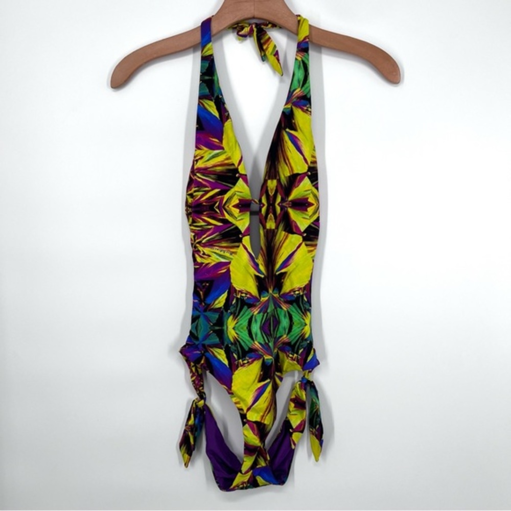 Miss Bikini Luxe Vibrant Kaleidoscope Print Open Back Halter One Piece